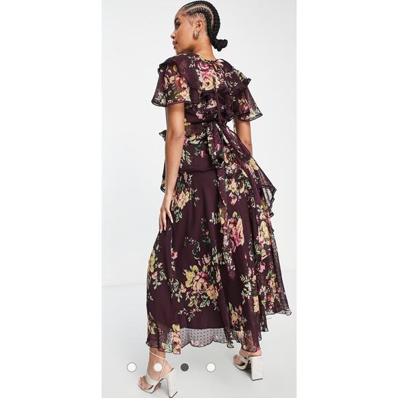 NEW Asos Design Maternity Drape Midi Dress Purple Berry Print Womens Maternity 6 - Picture 2 of 10